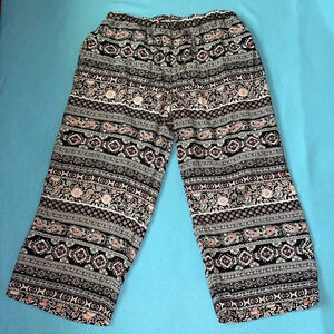 BOCABAY floral pull on crop pants elastic waistband drawstring 2 pockets size PL